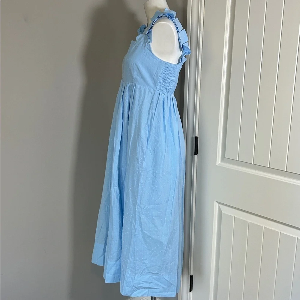 Lake Pajamas Lolly Dress in Morning Blue Swiss Dot Midi Pockets Sz S NEW - Picture 8 of 15